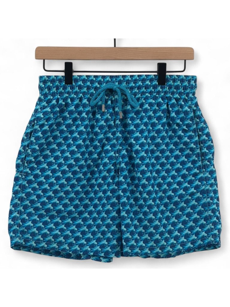 Vilebrequin Costume De Bain St-Tropez Blue Tsunami Wave Pattern Swim Shorts